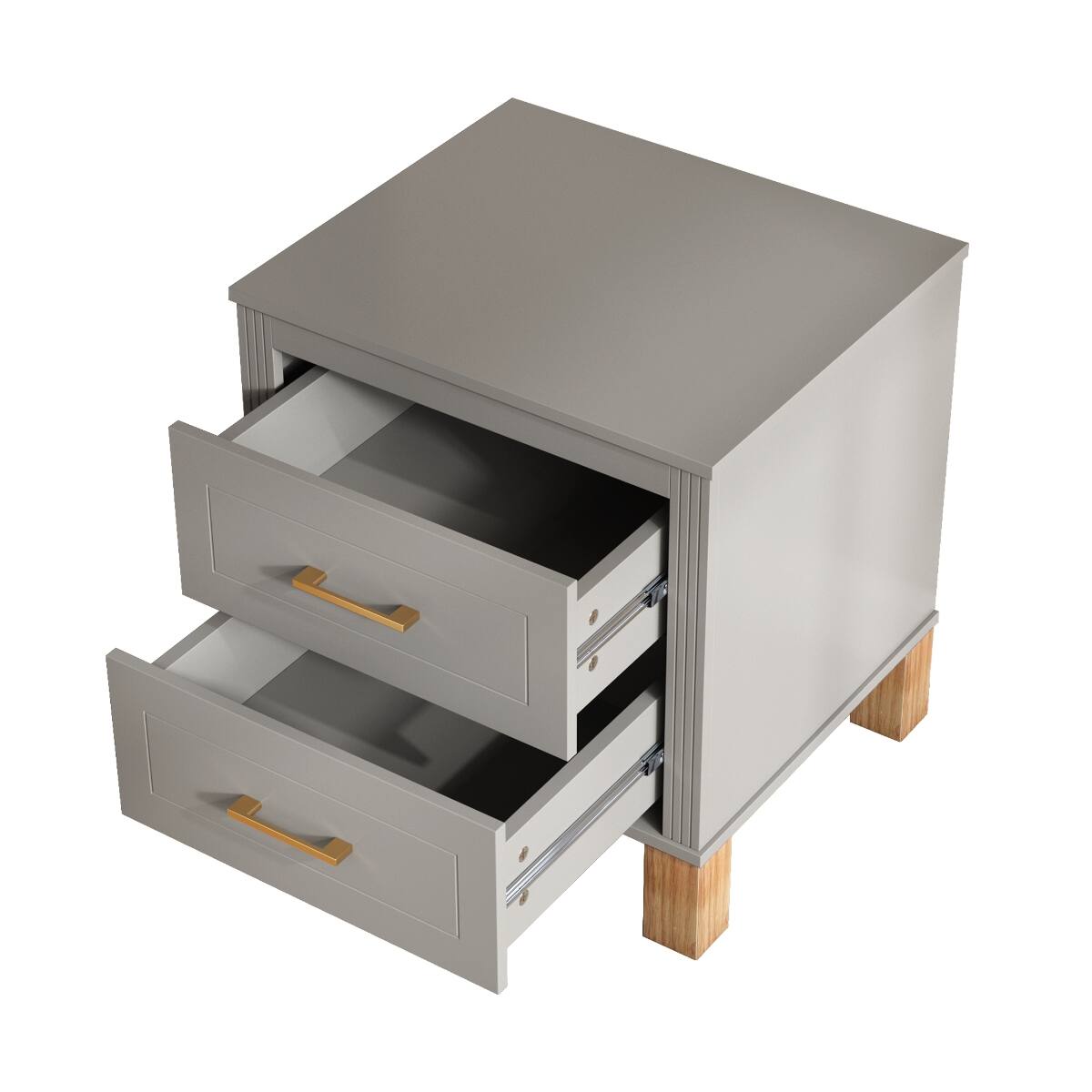 Alt View 8. Loheer - Loheer Gray 2 Drawer Nightstand, Fluted Bedside Table with Solid Wood Legs - Gray.