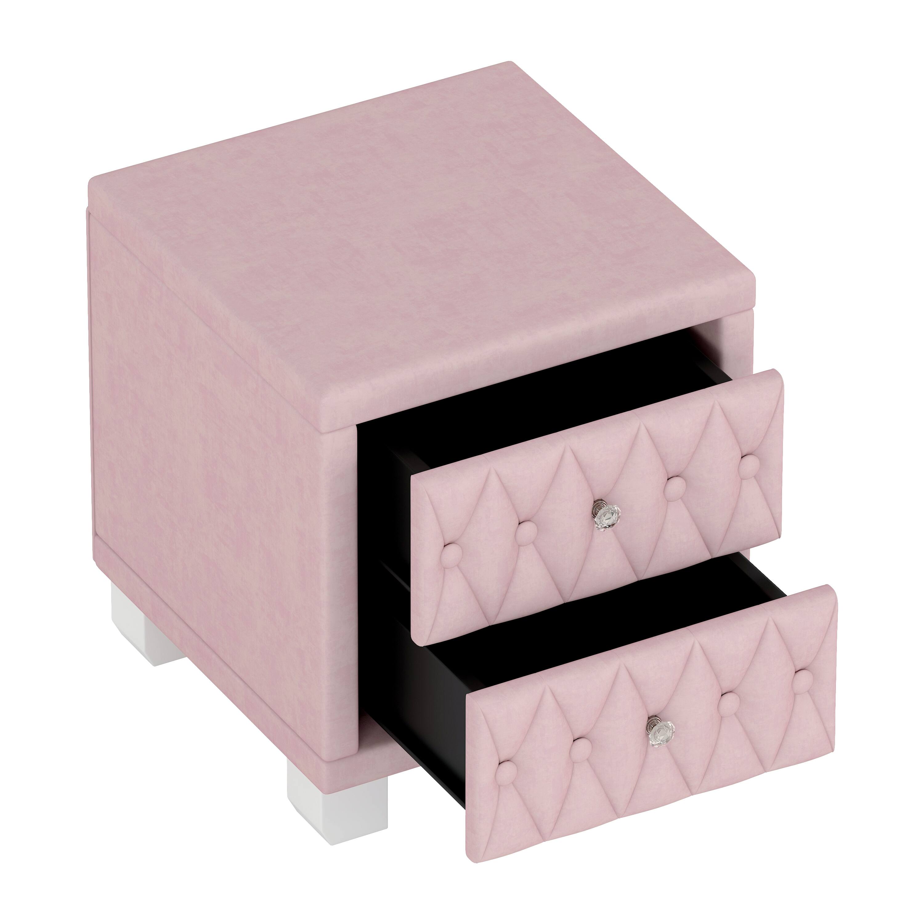 Alt View 5. Spaco - Spaco Elegant Velvet Nightstand with 2 Drawers and Crystal Handle, Storage Bedside Table with Button-Tufted for Bedroom - Pink.