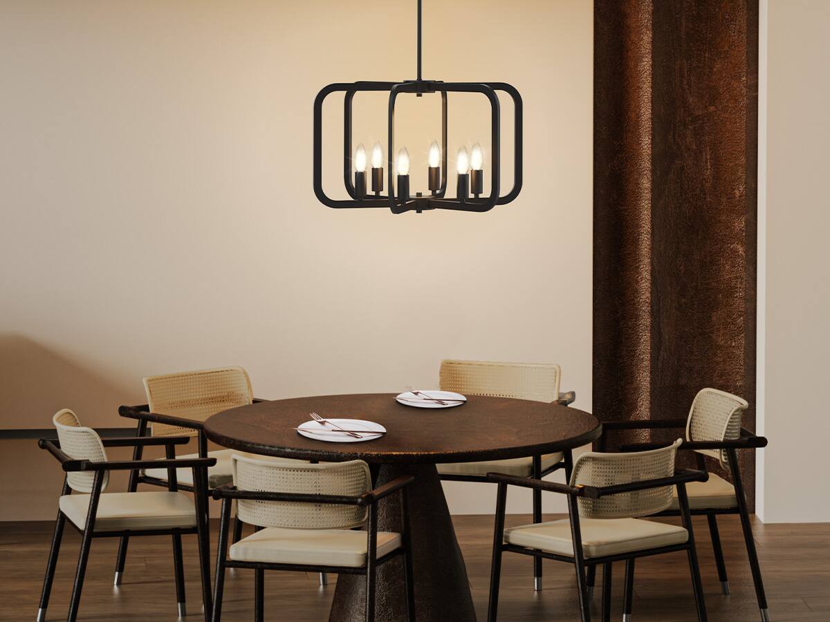 Left. Lamp Depot - 6-Light Pendant Chandelier - Black.