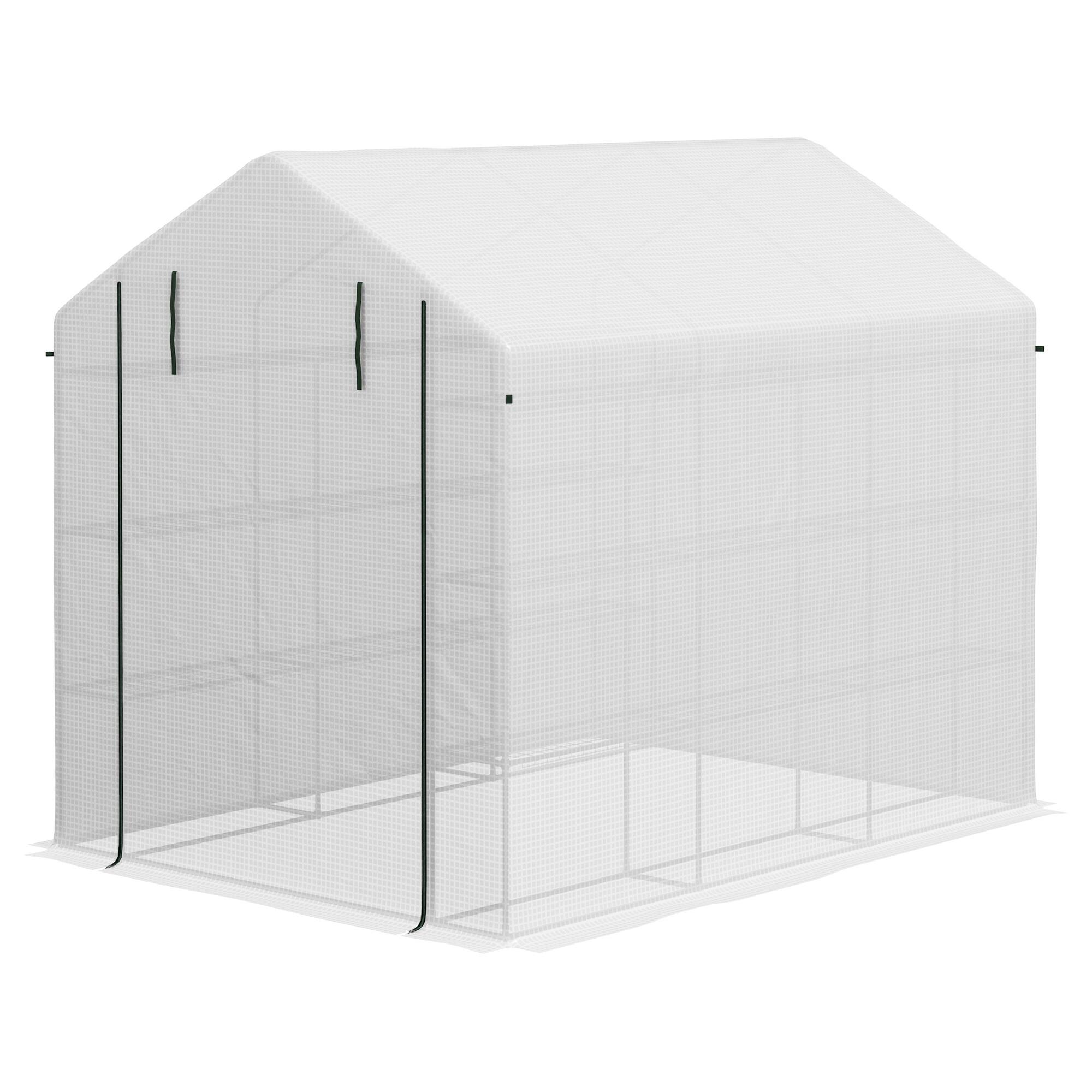 Front. Outsunny - Walk-in Greenhouse with Roll-up Zipper Door, 18 Shelves, PE Cover.