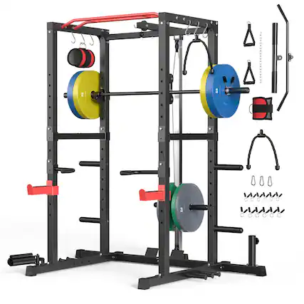 Front. Sportsroyals - Power Cage,1600lbs Multi-Function Power Rack with Adjustable Cable Crossover System, Weight Cage for Home Gym - black.