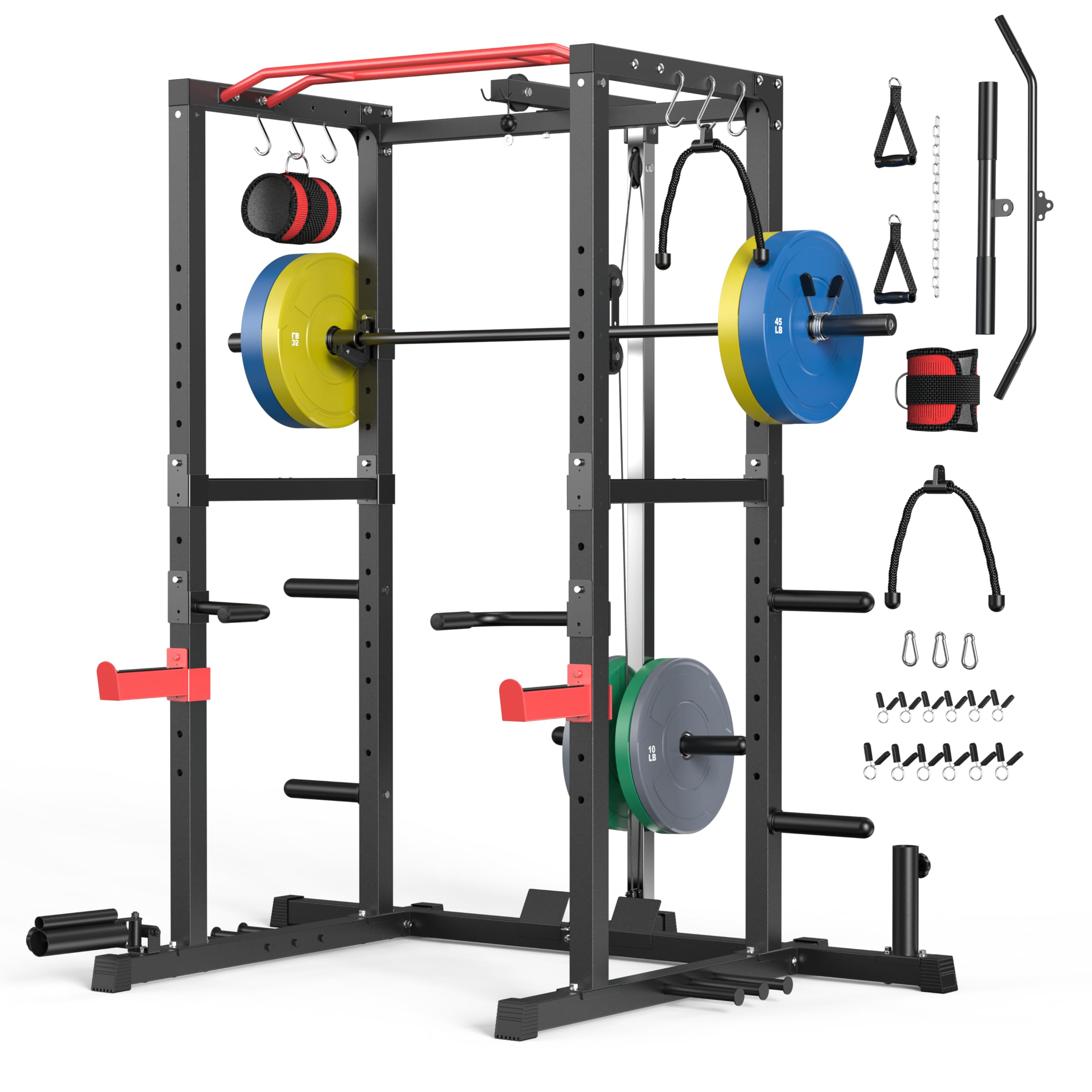 Front. Sportsroyals - Power Cage,1600lbs Multi-Function Power Rack with Adjustable Cable Crossover System, Weight Cage for Home Gym - black.