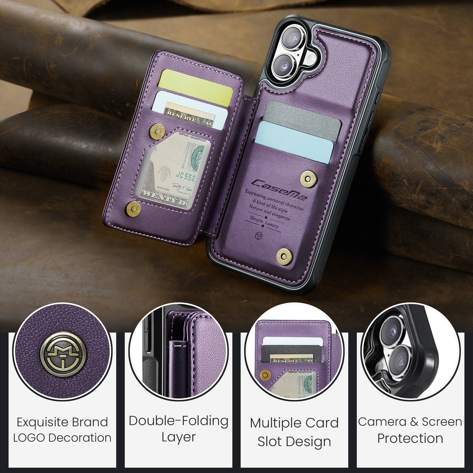 RENESE JC552 sn - WENTYD Expressing Expn CaseMe A pe B lord ote H personalichar NatureSand Tyle Simple * slagance * LukarY Exquisite Brand Double-Folding Multiple Card Camera & Screen LOGO Decoration Layer Slot Protection Design