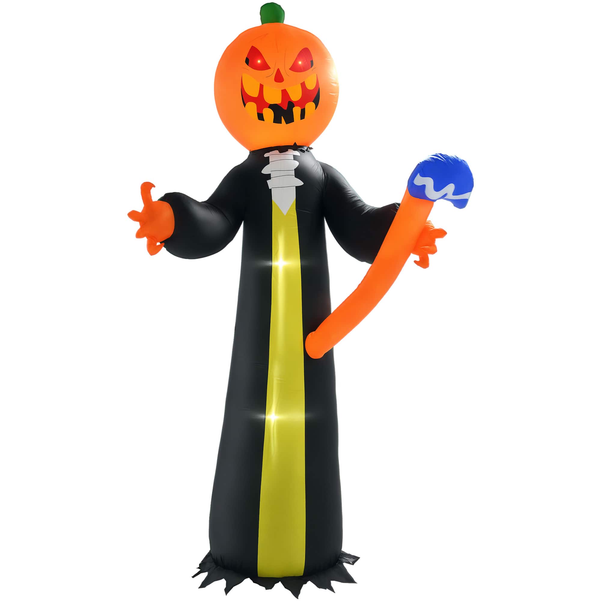 Homcom - 10ft Inflatable Halloween Pumpkin Head Ghost with Hammer, Halloween Decoration Outdoor LED Yard Display, Waterproof - Black