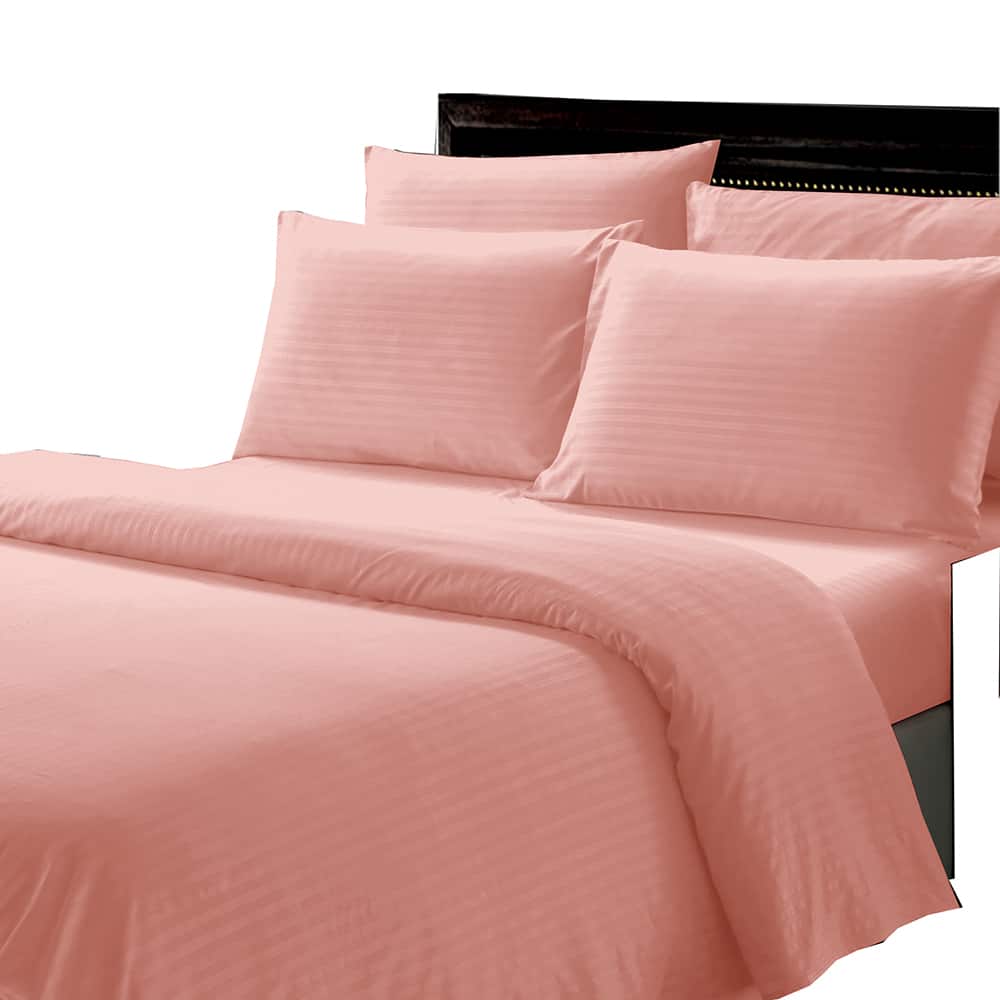 Plazatex - Dobby Stripe Luxurious Ultra Soft Moisture Wicking Solid Color 6 Pieces Sheet Set Queen - Blush