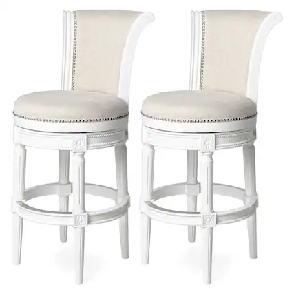 Front. Maven Lane - Maven Lane Pullman Wooden Swivel Kitchen Stool, Alabaster White Finish, Set of 2 - White.