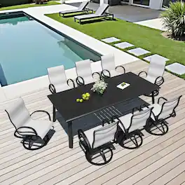 Crestlive Products - 7/9/11pc Water Proof All-Aluminum Patio Dining Set Rectangle Table 360-degree Rotation Chairs - White-9PC