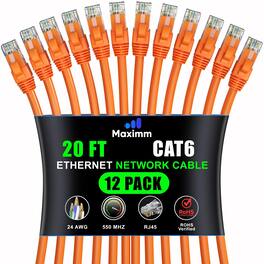 Maximm - Cat 6 Ethernet Cable 20 ft (12-Pack) - UTP, 10Gbps, 550MHz