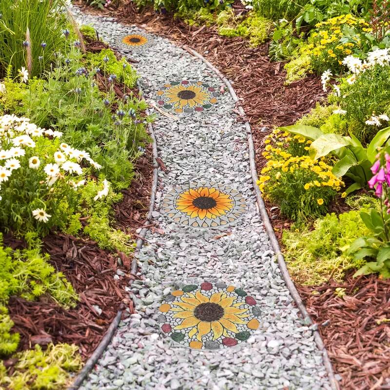 Alt View 2. Oumilen - 3-Pack Sunflower Garden Stepping Stones, 10 Inch Round Decorative Resin Pathway Stepper Stones for Yard Lawn Patio.