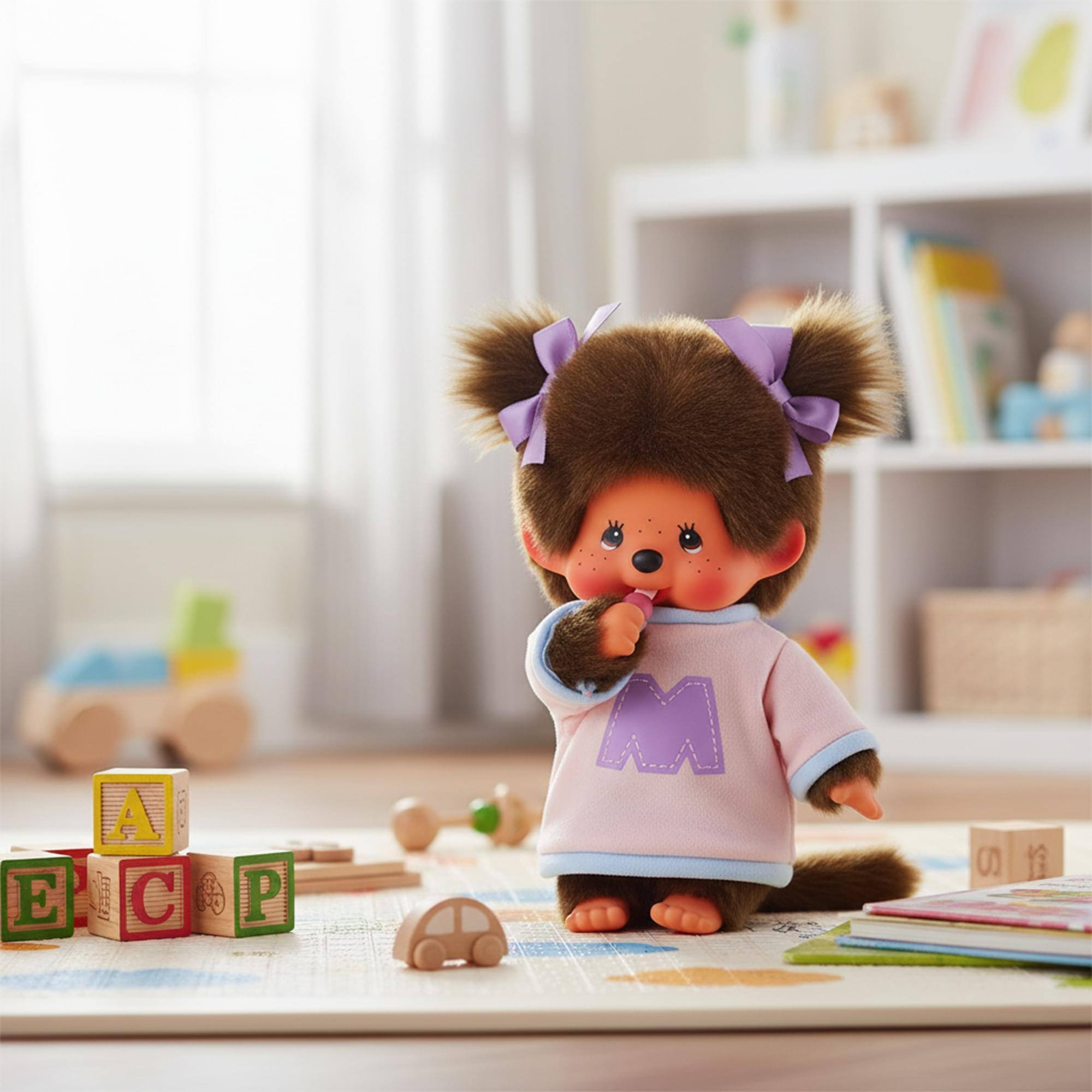 Alt View 3. Sumikkogurashi - Monchhichi Bi-color Sweater Girl 8 Inch Plush - Pink.