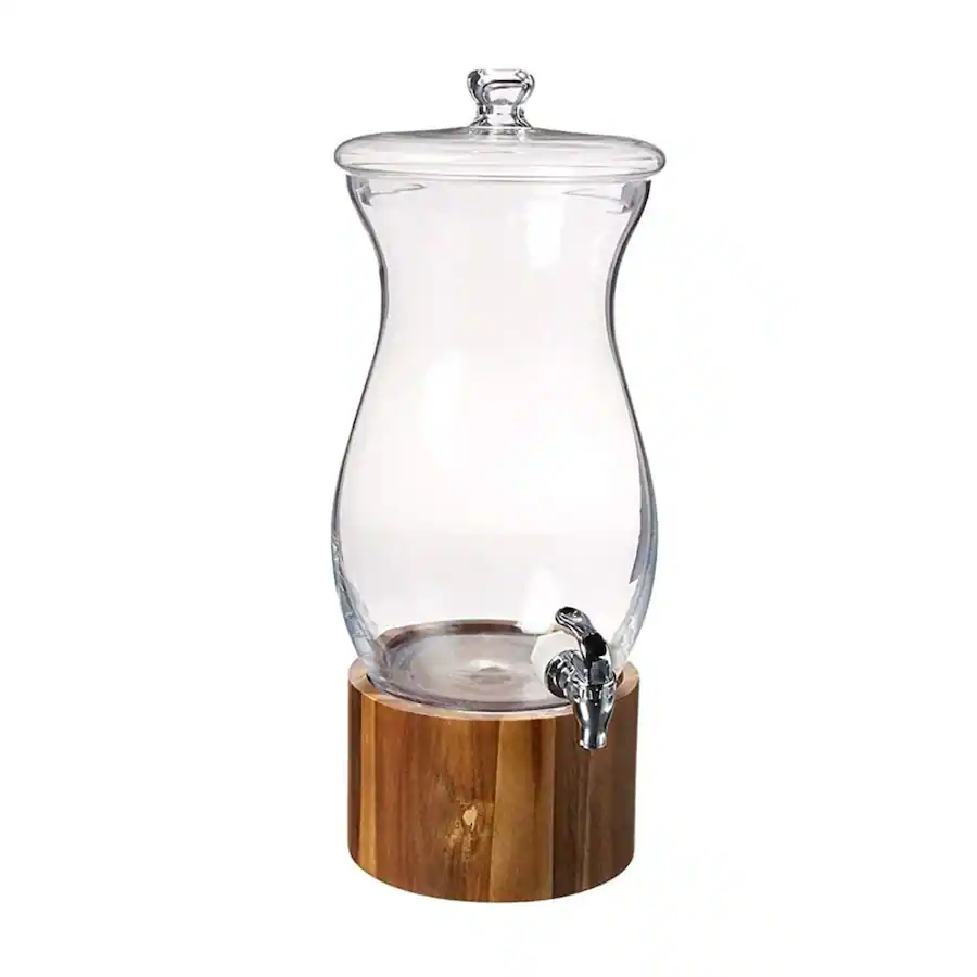 Glass Setter Style Setter Glass Beverage Dispenser 206.25 OZ. with Wooden Base Clear ...