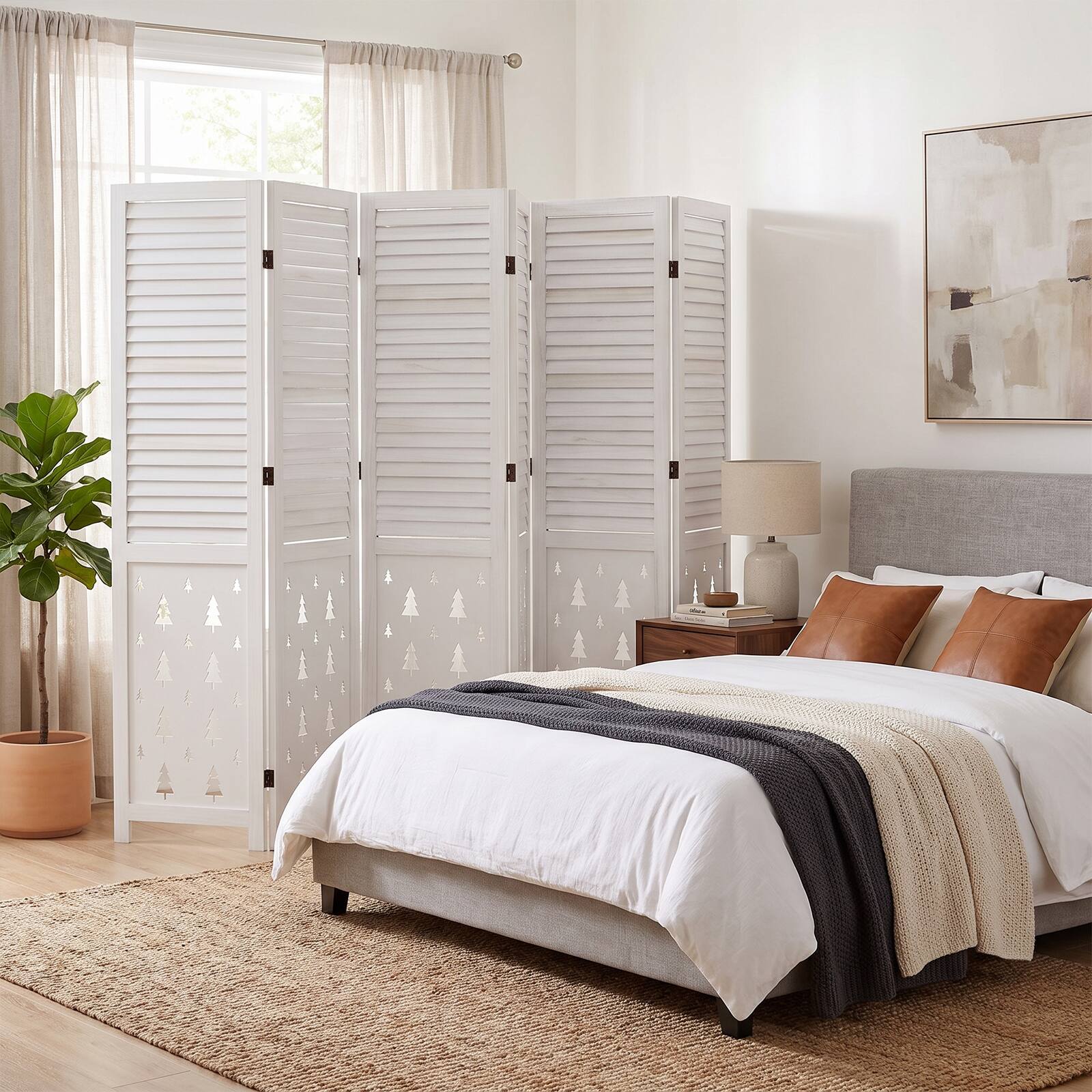 Alt View 3. Costway - Costway 67" Tall Wood Room Divider, 6 Panel, Folding Privacy Screen for Room Separation - White.