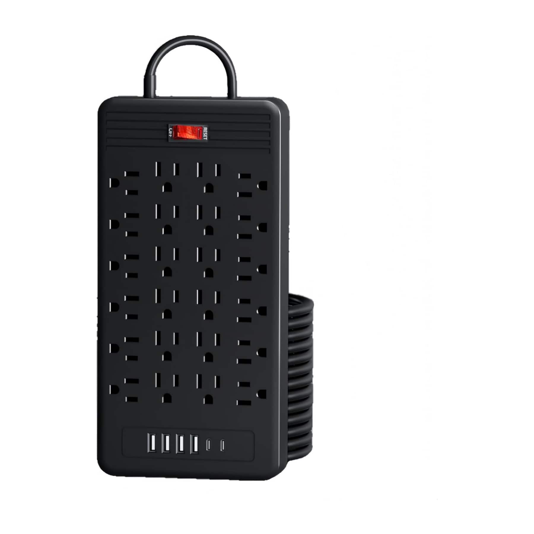 Dazzed Corner - 24 Outlets Surge Protector Power Strip,10 Feet Flat Plug Extension Cord - Black