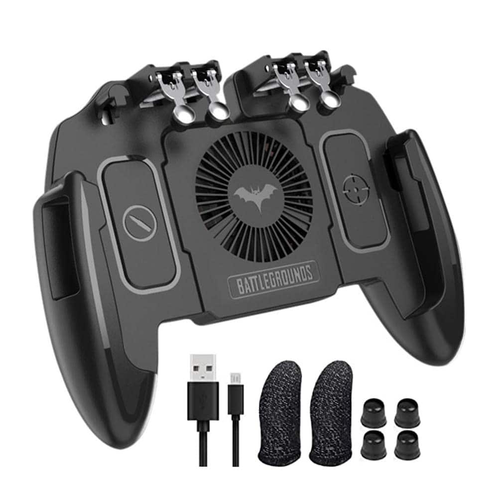 ACJPR - PUBG Mobile Controller, Six-Finger Gamepad, Cooling Fan, iOS/Android - Black