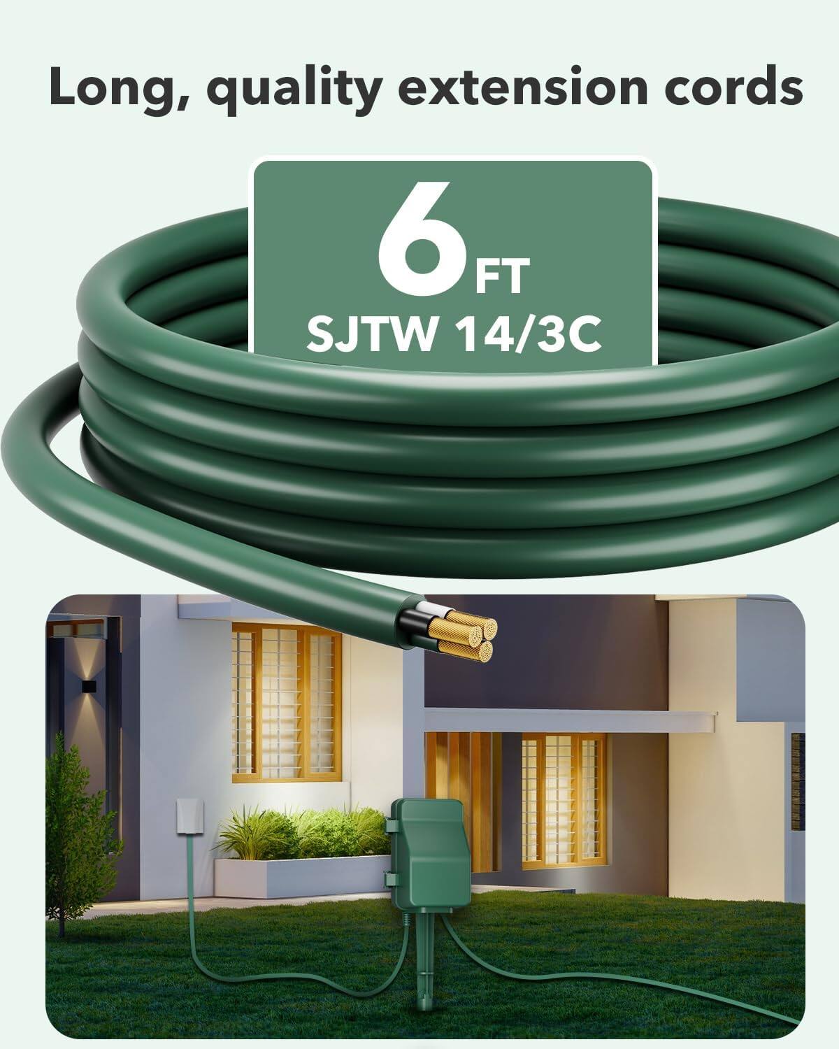 Long, quality extension cords

6 FT SJTW 14/3C