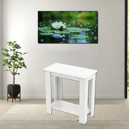 Front. Hivvago - Modern Dual-Layer Side Table with Built-in Storage Shelf - White.