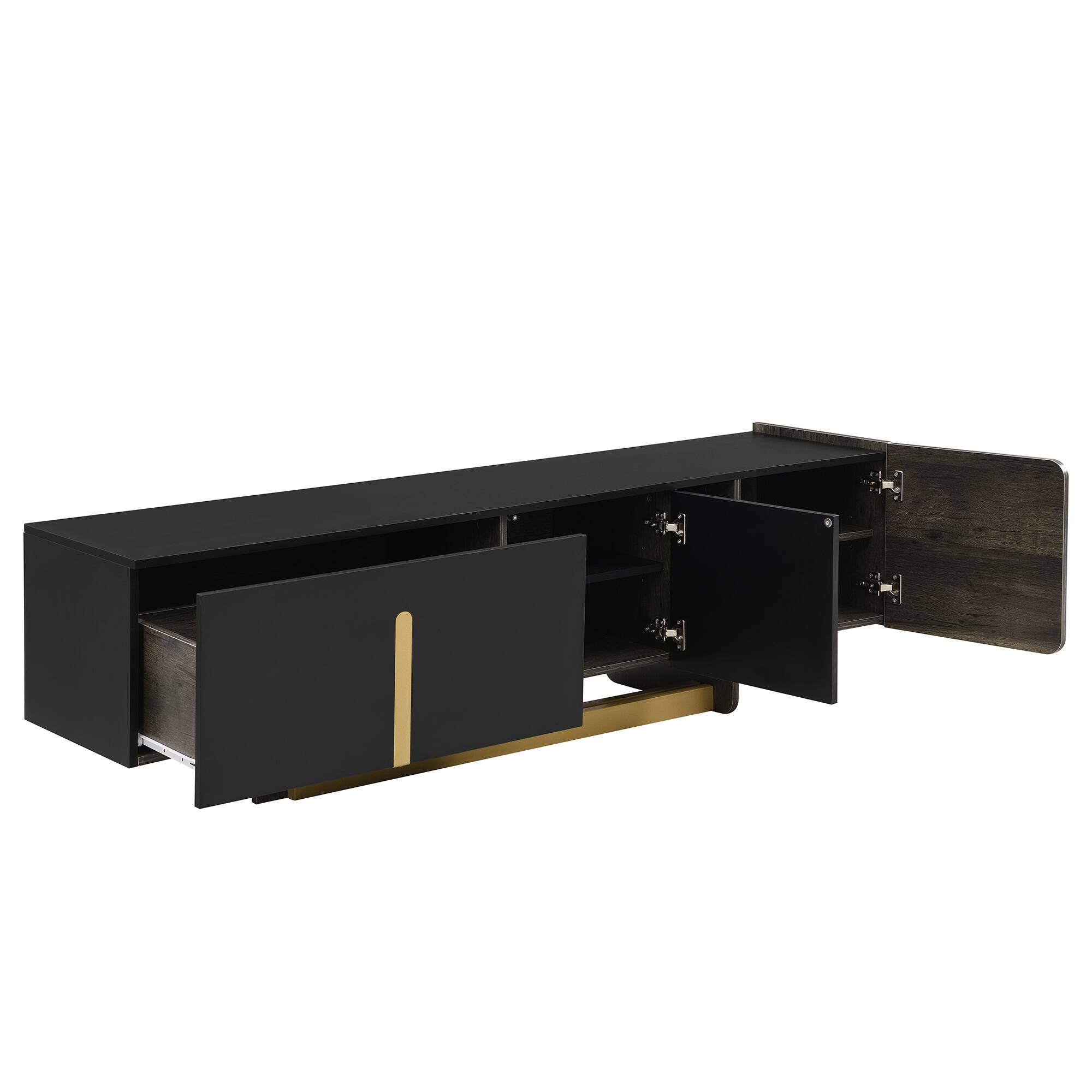 Alt View 4. Bestier - 66.7'' Light Luxury TV Stand for TVs up to 70 Inches, 1 Drawer, 2 Cabinets and Adjustable Shelves for Living Room - Black.