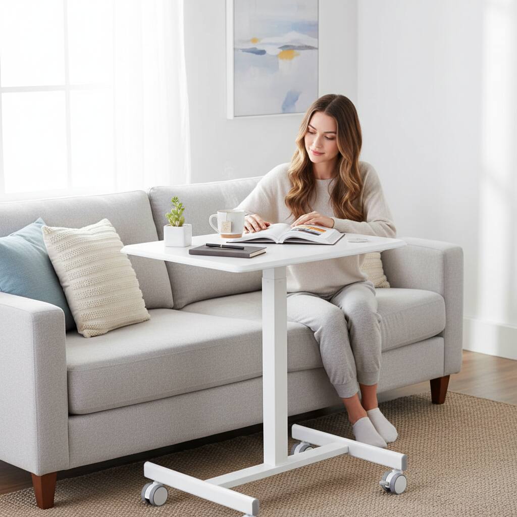 Alt View 1. ZUQIETA - ZUQIETA Mobile Rolling Laptop DeskMobile Rolling Laptop Desk - 19" Adjustable Height Workstation on Wheels, Modern White - Modern White.