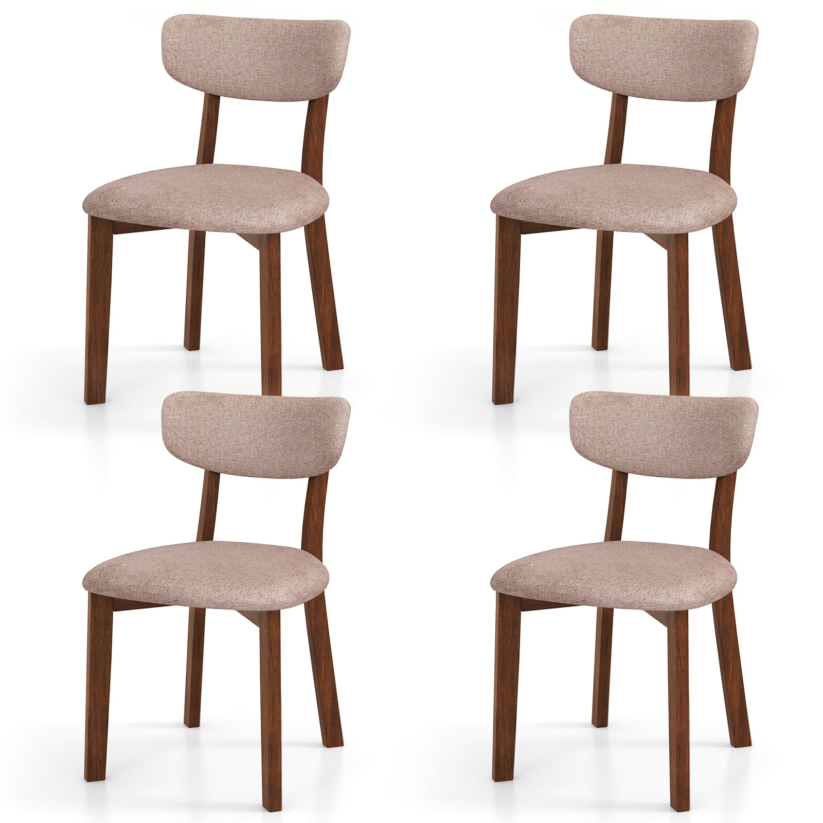 Costway - Upholstered Dining Chairs Set of 4 with Solid Rubber Wood Frame, Curved Backrest - Brown