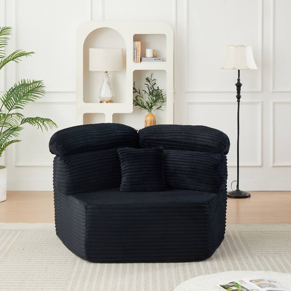 Alt View 3. Loheer - Loheer 53-Inch Modern Modular Sofa Single-Seater Lounge Chair Pentagonal Corduroy Sofa with Enveloping Pillow - Black.
