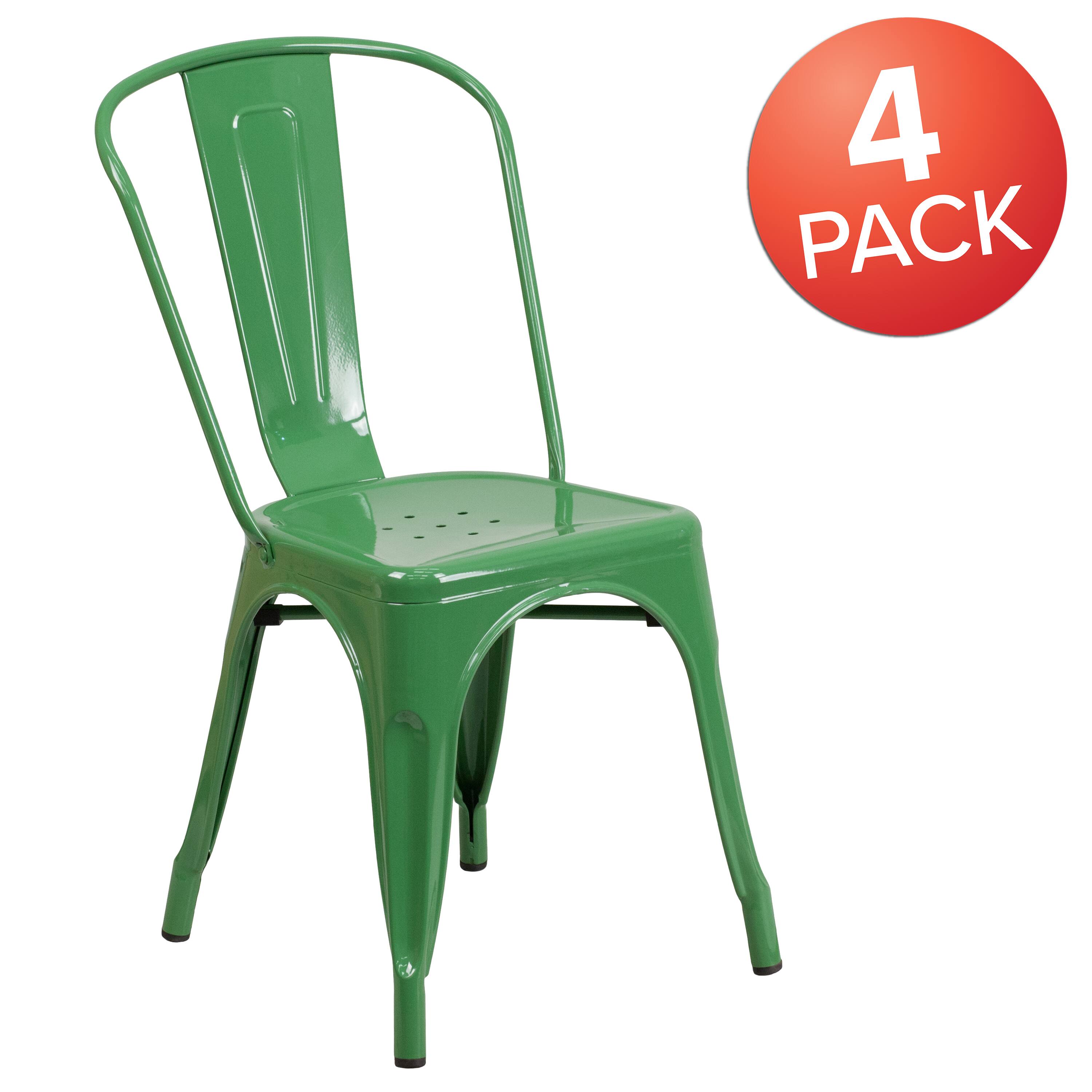 Alt View 1. Emma + Oliver - Commercial Grade 4 Pack Metal Indoor-Outdoor Stackable Chair - Green.