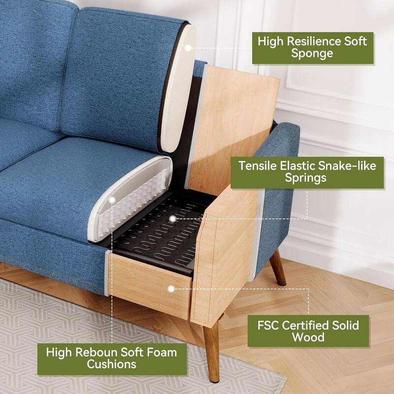 High Resilience Soft Sponge  
Tensile Elastic Snake-like Springs  
High Rebound Soft Foam Cushions  
FSC Certified Solid Wood