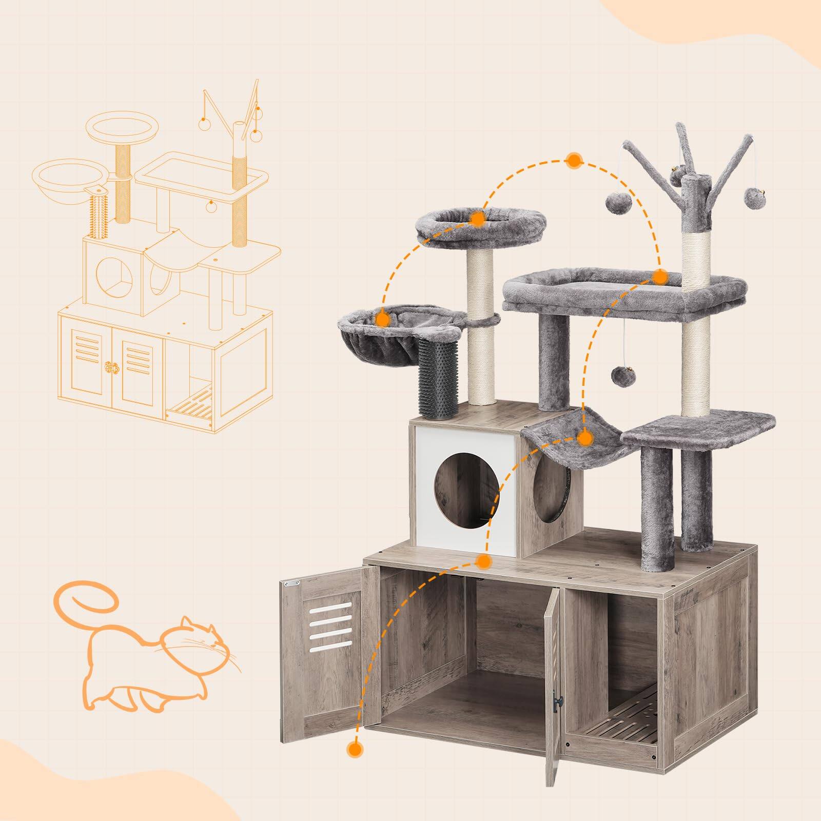 JETRANSPORT Large Litter Box Cat Tree With 30.7'' Long Enclosure Modern ...