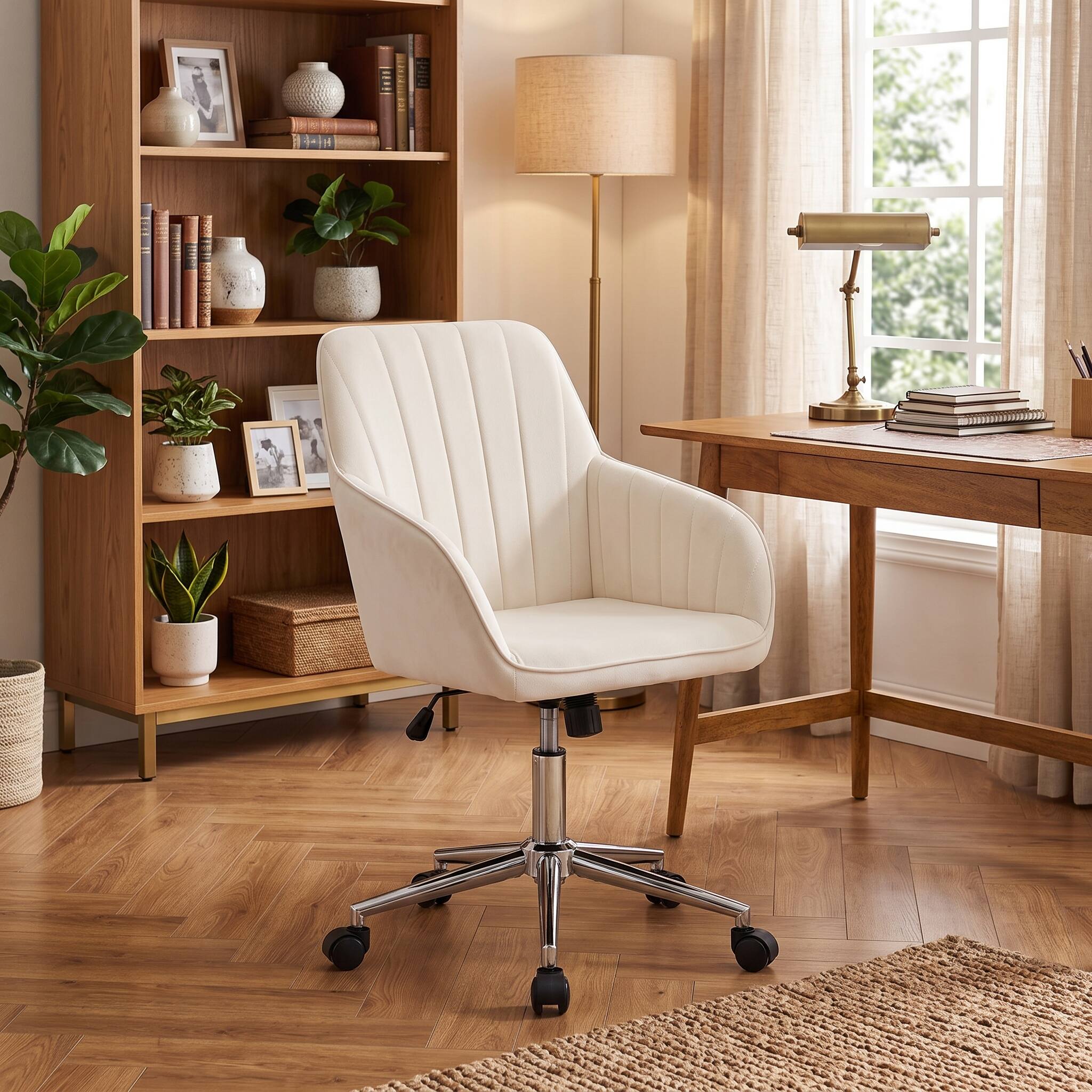 Alt View 9. Forest'nSky - Silver Metal Adjustable Office Chair with Ergonomic Swivel Chair, Backrest Seat,Beige - Beige.