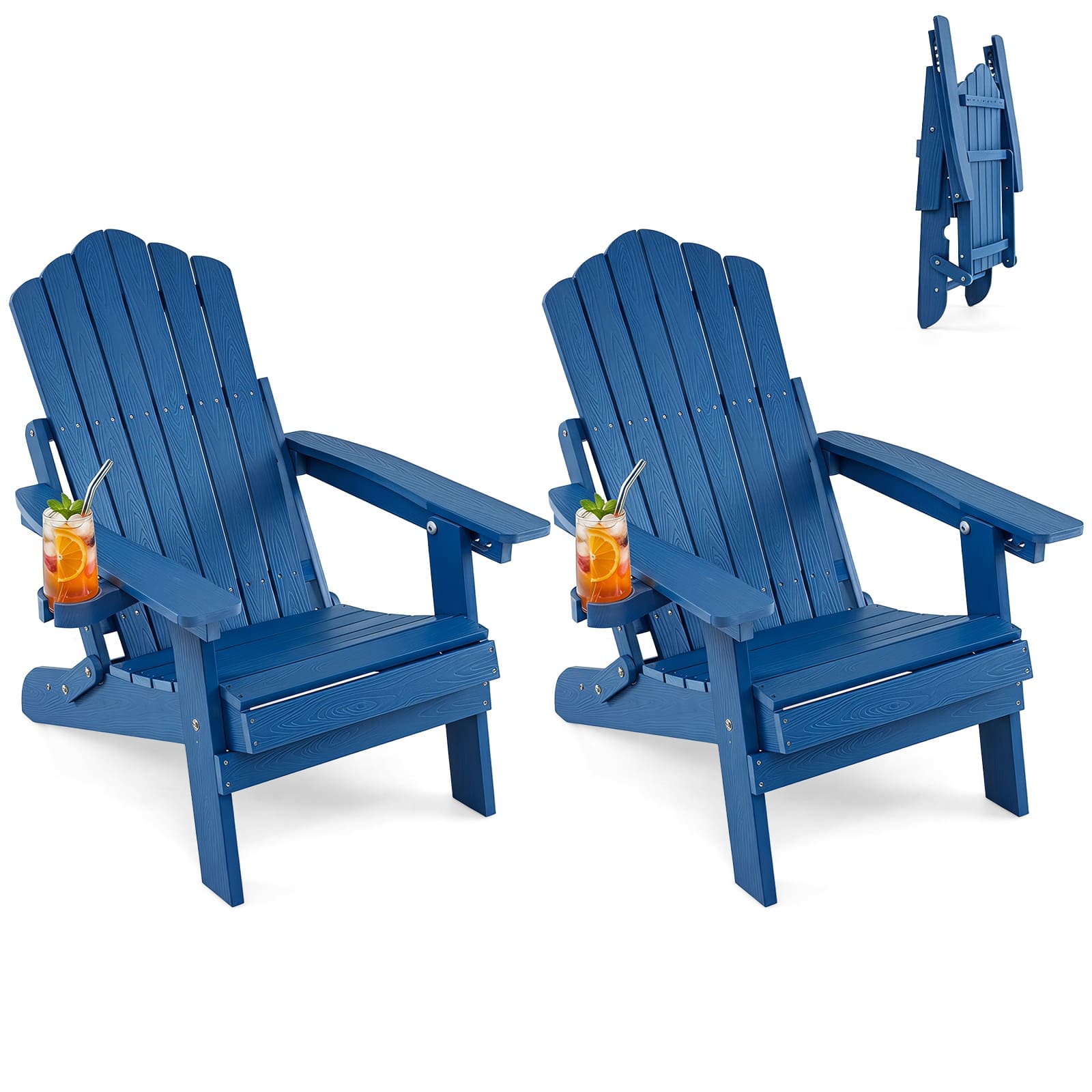 Gymax - 2PCS Folding Adirondack Chair w/ 5-Level Backrest Wooden Textured for Lawn Navy - Blue price history on PriceWatchPro
