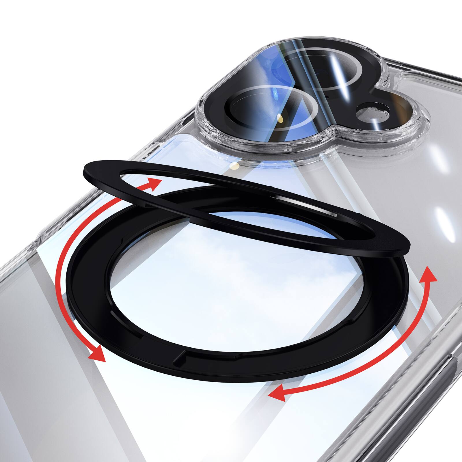 Alt View 2. Dteck - Magnetic Clear Phone Case for Apple iPhone 17 with Metal Rotating Kickstand,Shockproof PC+TPU Slim Transparent Cover - Black.