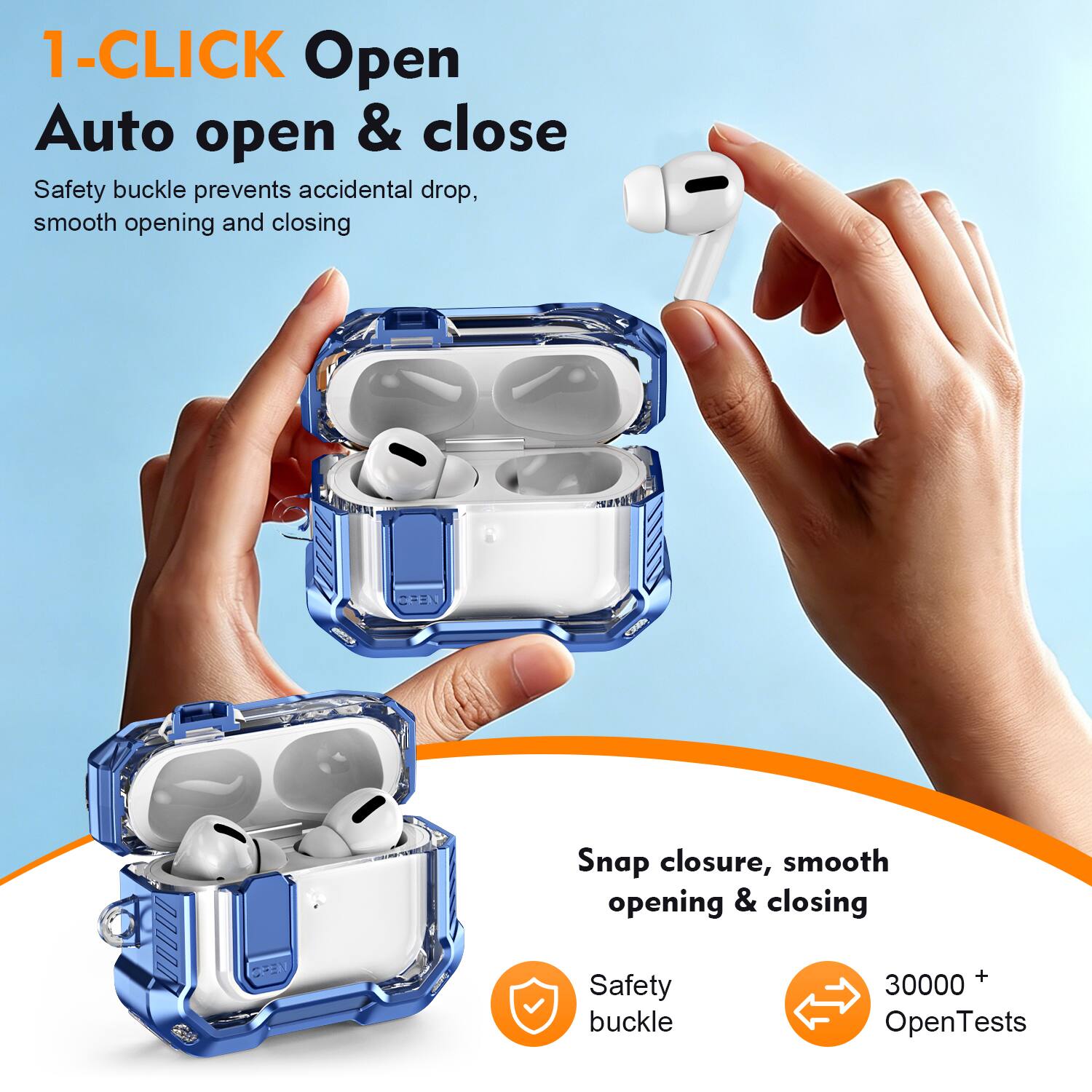 1-CLICK Open  
Auto open & close  
Safety buckle prevents accidental drop, smooth opening and closing  

Snap closure, smooth opening & closing  

Safety buckle  
30000+ OpenTests