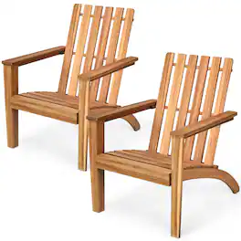 Gymax - Set of 2 Outdoor Wooden Adirondack Chair Patio Lounge Chair w/ Armrest - Natural