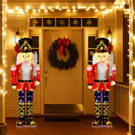 Costway - 2 PCS 5 FT Lighted Nutcracker Soldier Christmas Decoration with Glitter Sword - Multicolor