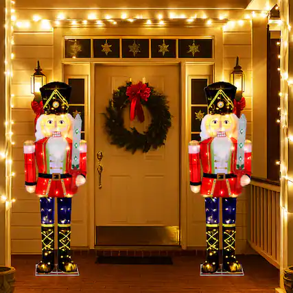 Front. Costway - Costway 2 PCS 5 FT Lighted Nutcracker Soldier Christmas Decoration with Glitter Sword - Multicolor.