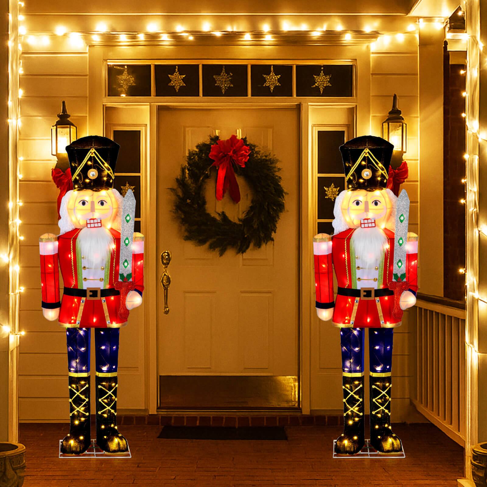 Alt View 1. Costway - Costway 2 PCS 5 FT Lighted Nutcracker Soldier Christmas Decoration with Glitter Sword - Multicolor.