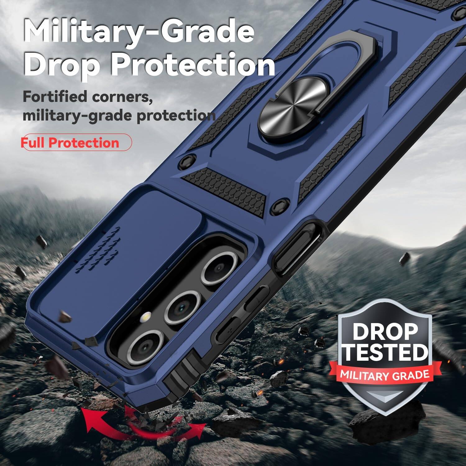 Military-Grade Drop Protection  
Fortified corners, military-grade protection  
Full Protection  

DROP TESTED MILITARY GRADE
