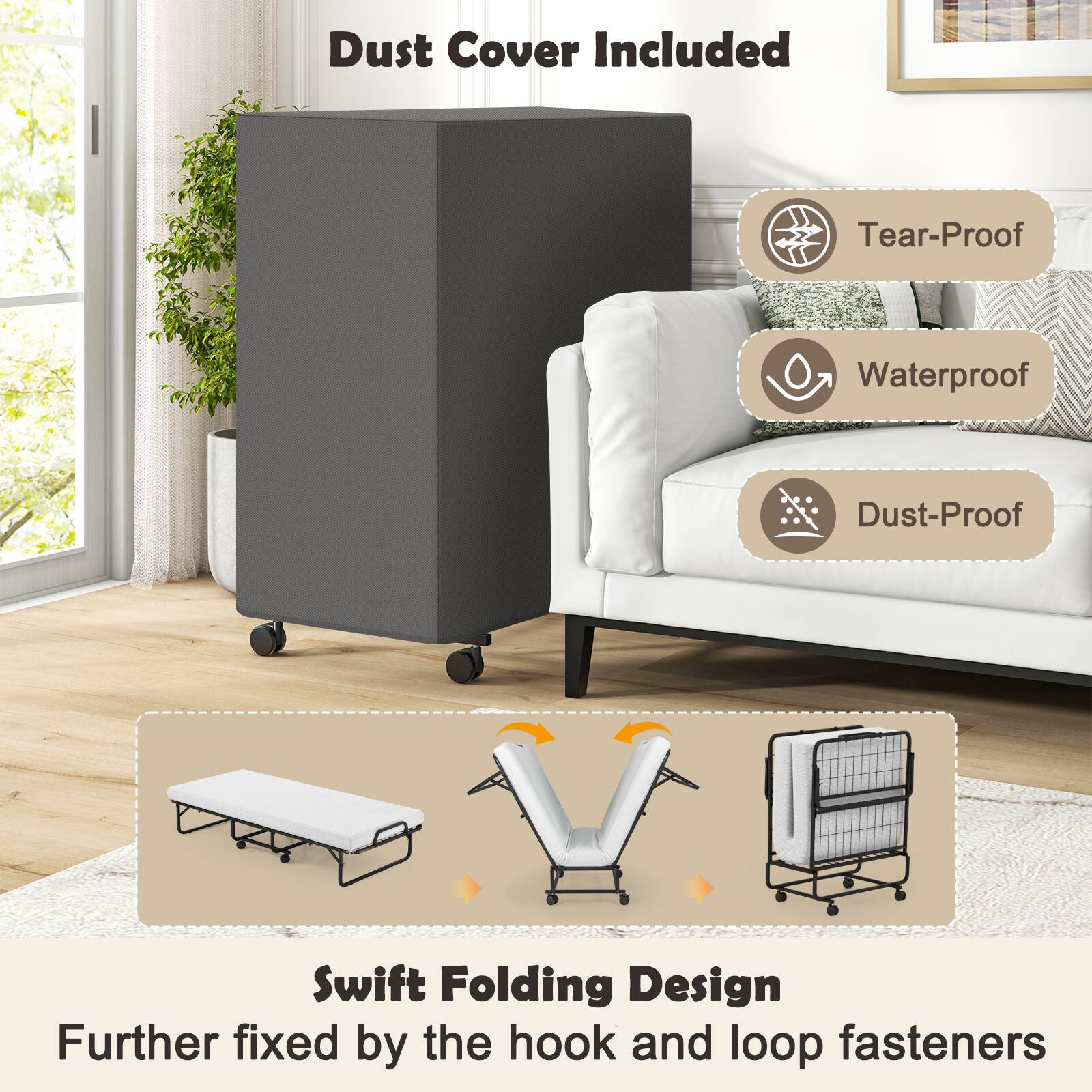 Dust Cover Included

- Tear-Proof
- Waterproof
- Dust-Proof

Swift Folding Design  
Further fixed by the hook and loop fasteners