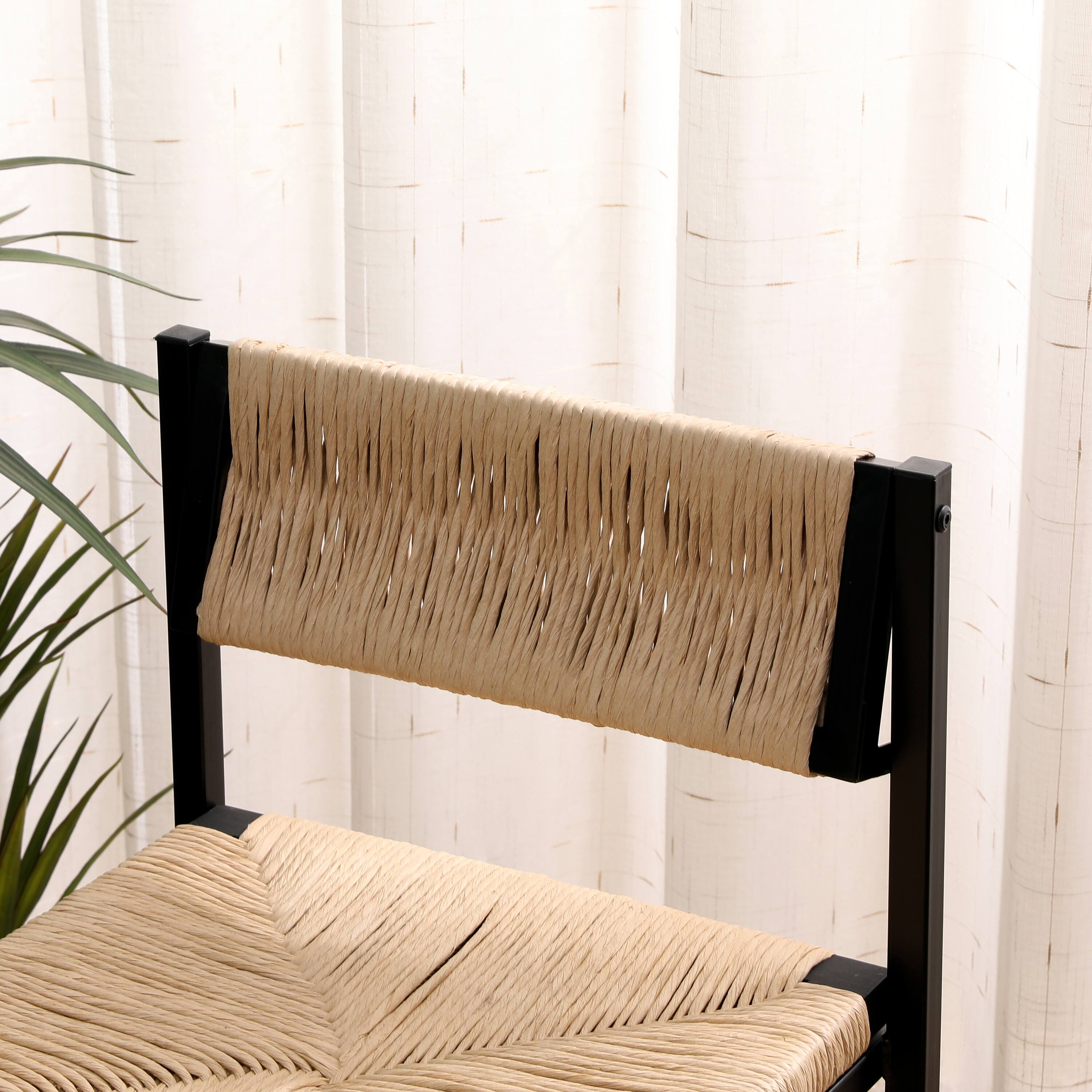 Alt View 8. GOODSILO - Set of 2 Woven Bar Stools - Hand Weave Counter Stool with Footrest for Kitchen Island, Dining Room - Honey.