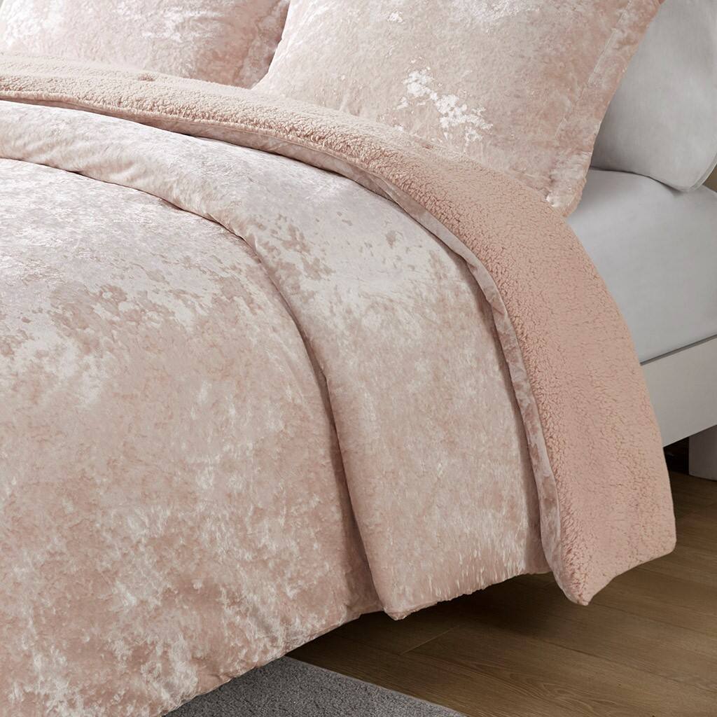 Alt View 1. Gracie Mills - Gracie Mills Graciela Luxe Crushed Velvet Reversible Comforter Set - Blush.