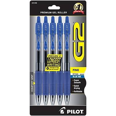 Pilot - G2 Retractable Gel Pens, Fine Point, 0.7mm, 5/Pack - Blue Ink