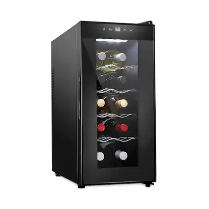 Front. Schmecke - 10 Bottle Thermoelectric Wine Cooler, Quiet Freestanding Wine Fridge, Black - Black.