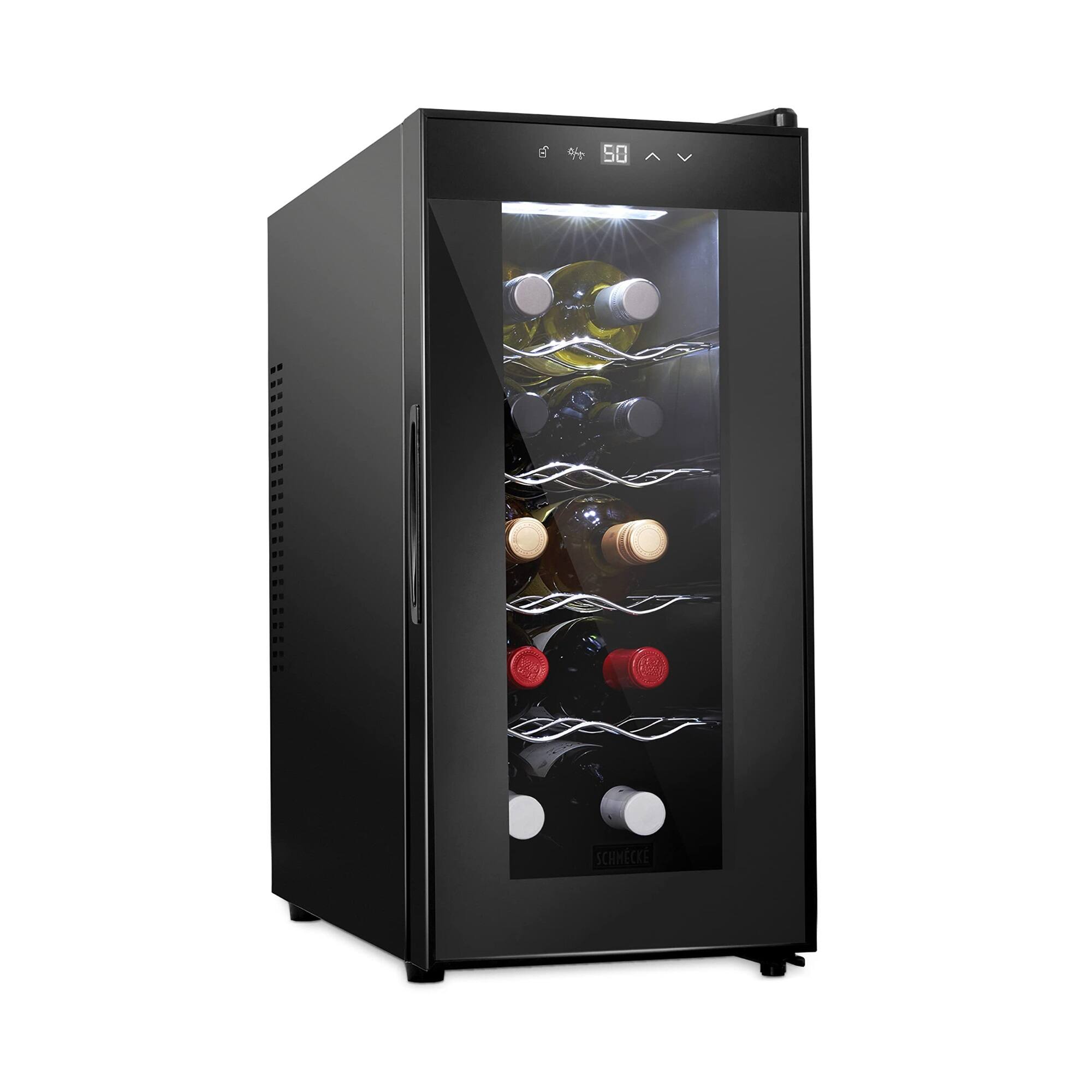 Schmecke - 10 Bottle Thermoelectric Wine Cooler, Quiet Freestanding Wine Fridge - Black