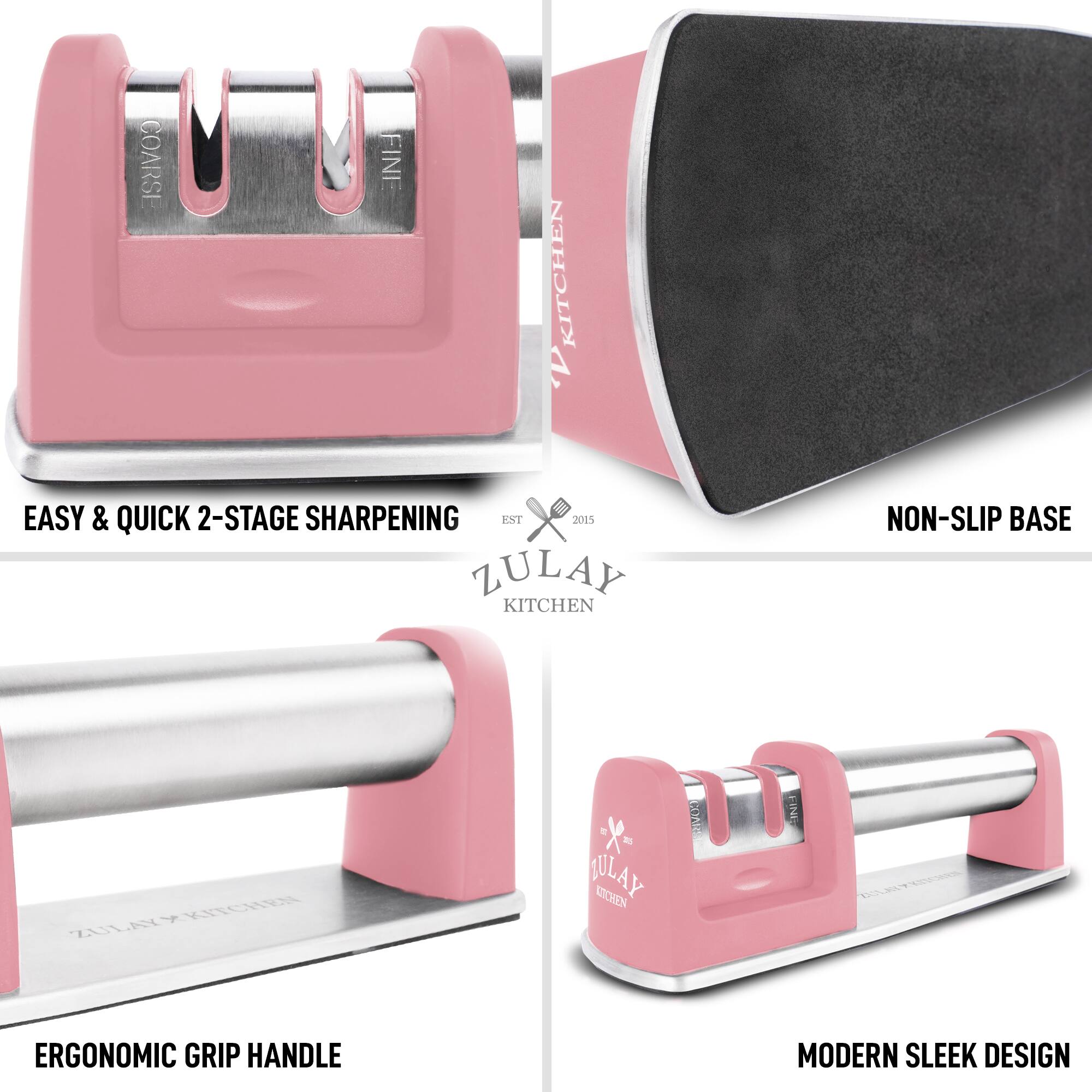 COARSE FINE KITCHEN A EASY & QUICK 2-STAGE SHARPENING EXT x 2015 ZULAY KITCHEN NON-SLIP BASE + RXC ZULK -X- . 20 JULAY ROCHEN PIVCO ING ERGONOMIC GRIP HANDLE MODERN SLEEK DESIGN