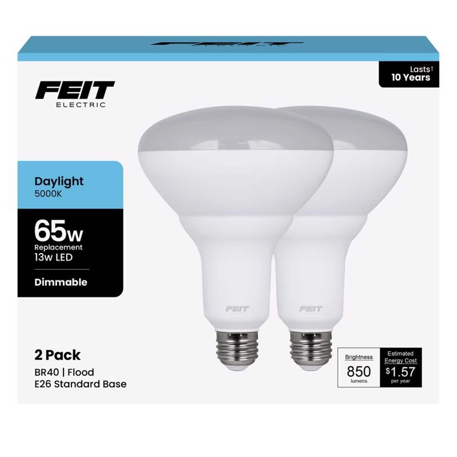 FEIT ELECTRIC - Feit BR40 E26 (Medium) LED Bulb Daylight 65 Watt Equivalence 2 pk price history on PriceWatchPro