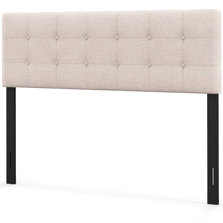 Front. SlickBlue - Soft Linen Headboard with Durable Rubber Wood Frame - Beige.
