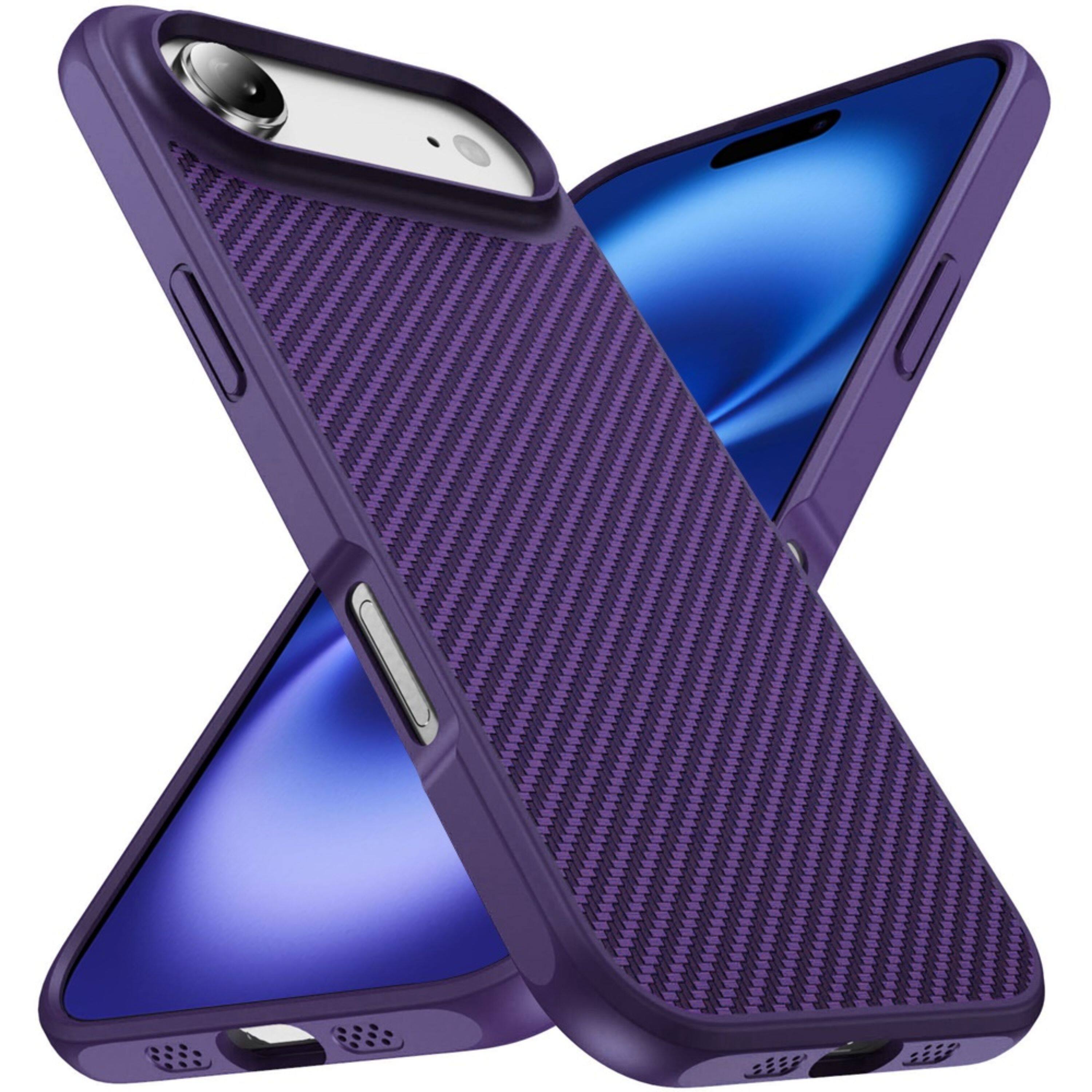 Angle. Kitcheniva - Carbon Fiber Print Hidden Magnetic Circle Phone Case With Tempered Glass For iPhone Air Dark Purple - Purple.