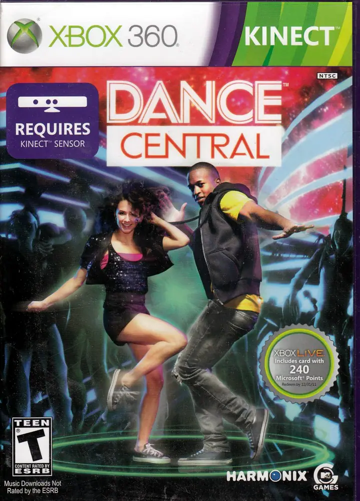 XBOX 360  
KINECT™  
DANCE CENTRAL™  
REQUIRES KINECT™ SENSOR  
NTSC  
XBOX LIVE  
Includes card with 240 Microsoft Points Redeem by 12/31/11  
TEEN  
CONTENT RATED BY ESRB  
Music Downloads Not Rated by the ESRB  
HARMONIX GAMES - E10+ (Everyone 10+)