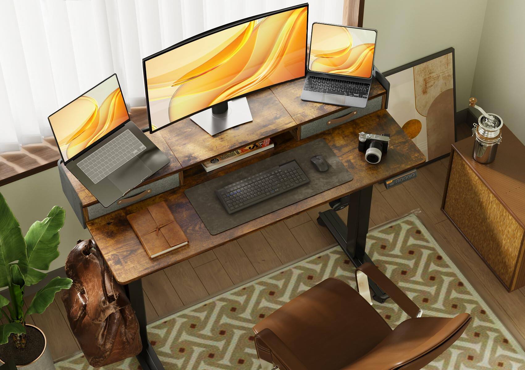 Alt View 1. Hirose Alice - Claiks Standing Desk with Drawers, Stand Up Electric Standing Desk Adjustable Height, Sit Stand Desk with S... - Nature 47.2×23.6.