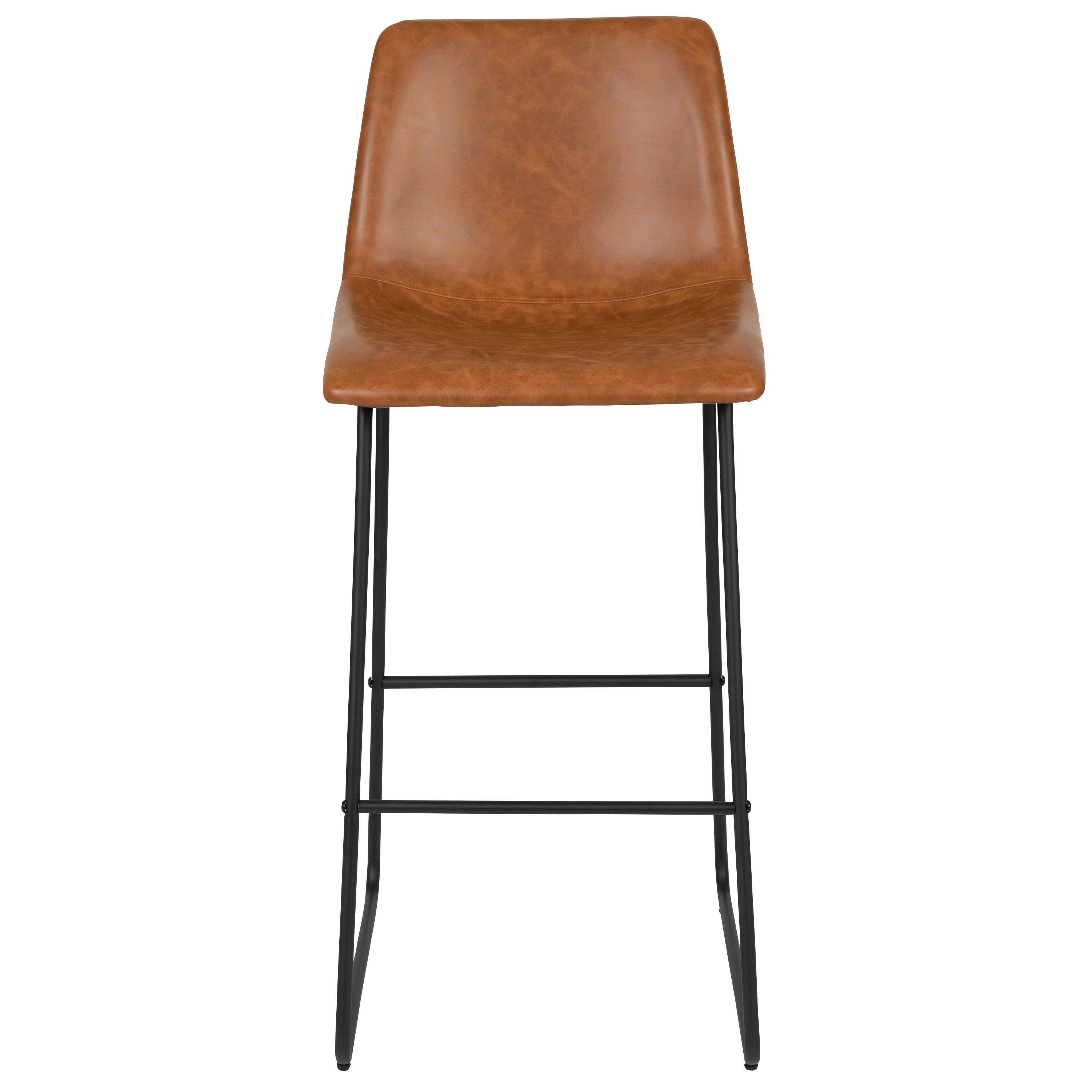 Alt View 11. Alamont Home - Reagan Set of 2 Kitchen Bar Height Stool - 30 Inch Light Brown LeatherSoft Barstool - Light Brown.