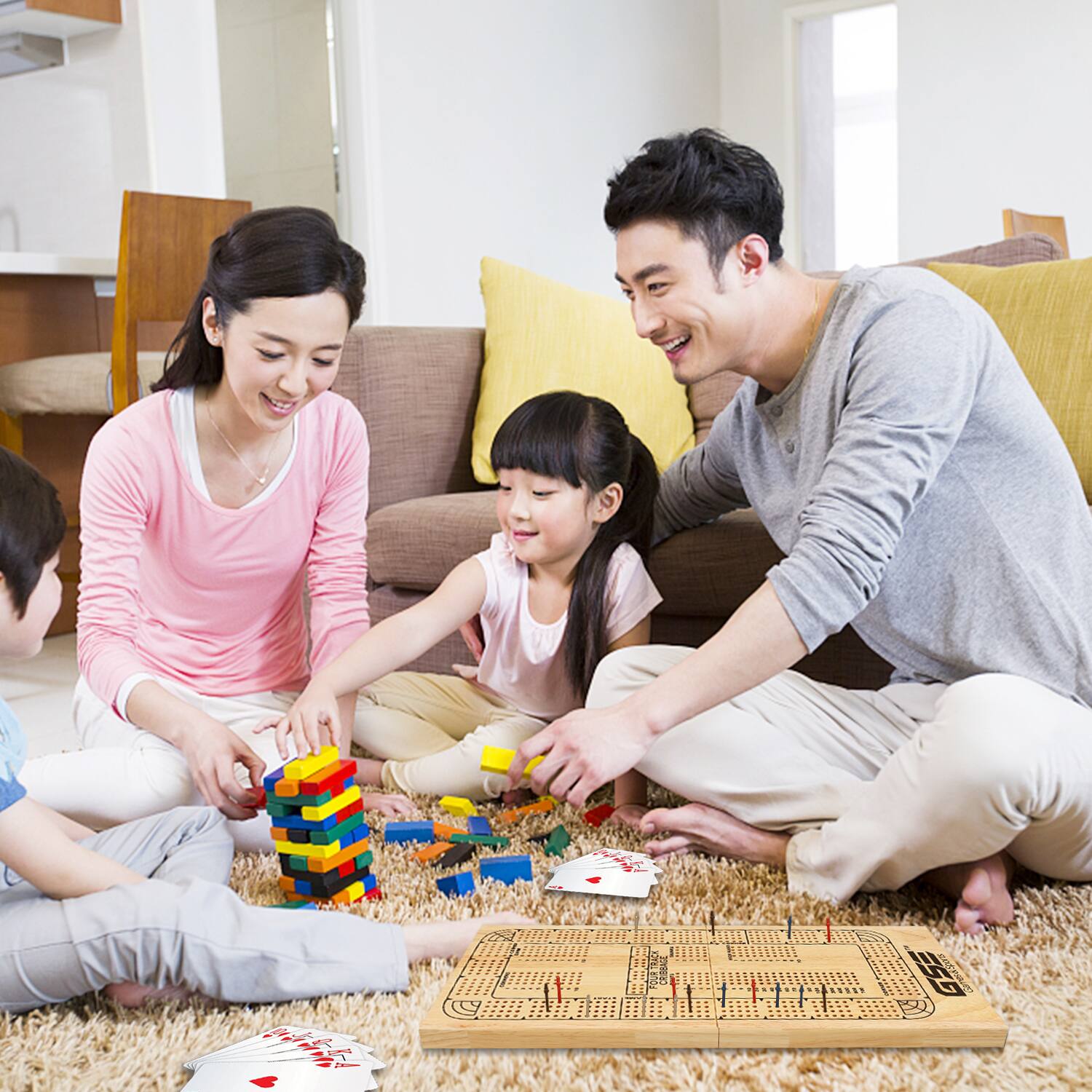 Alt View 3. GSE Games & Sports Expert - 4-Track Wooden Folding Cribbage Board with Playing Card, Metal Pegs and Storage Area for Family Game.